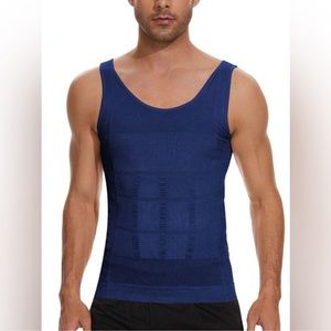 New! Men's Blue Abdomen Control Compression Tank Top, Slimming Body Shaper S